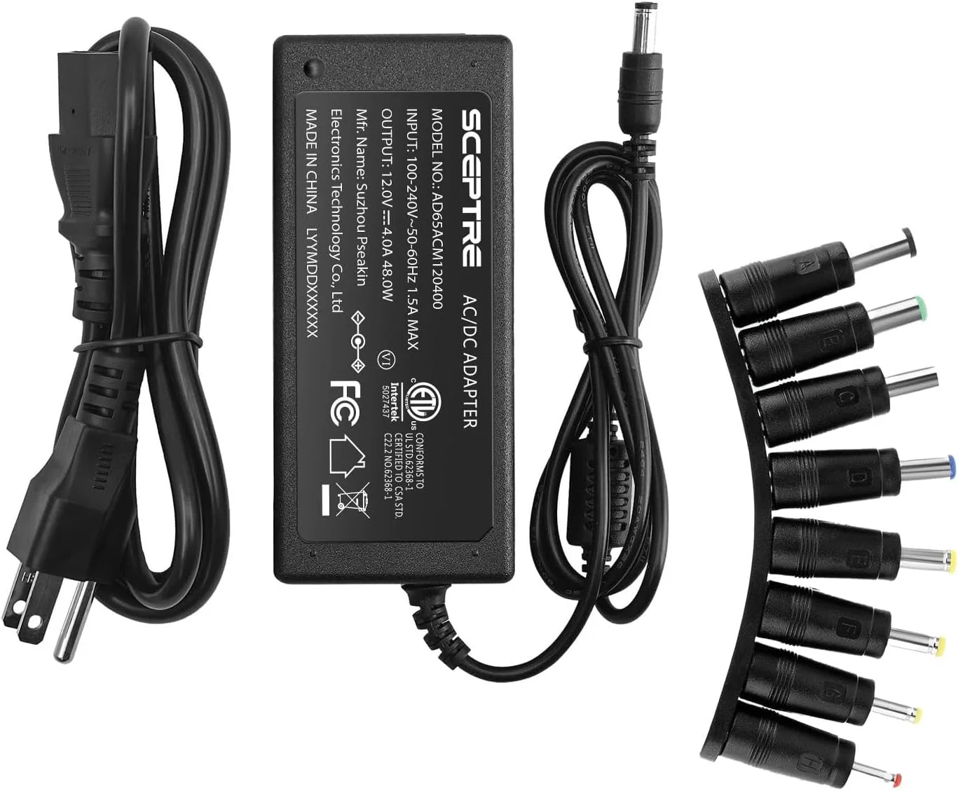آداپتور برق Kado 12V-4A 3A 2.5A 2A 1.25A 1A AC/DC با فیش 5.5x2.1mm به همراه 8 سر قابل تعویض، مناسب برای مانیتور Sceptre، بلندگوی هوشمند Echo، دوربین وب، روتر، مینی کامپیوتر، پروژکتور، دوربین مداربسته و بلندگوی بلوتوث