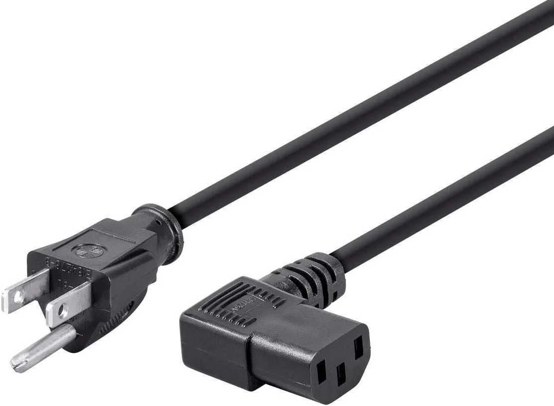 کابل برق زاویه دار Monoprice - NEMA 5-15P به IEC 60320 C13 زاویه دار، 15 آمپر، 1875 وات، 125 ولت، 14AWG، 0.6 متر، مشکی