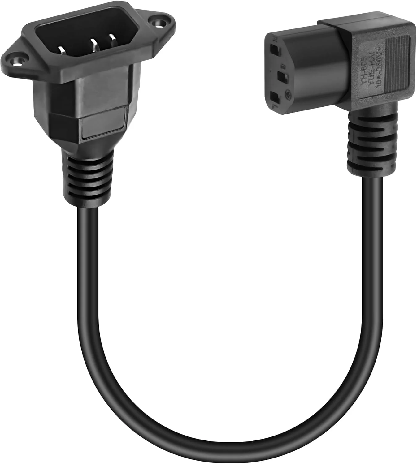 کابل تبدیل برق ۹۰ درجه C13 به C14، کابل افزایش طول منبع تغذیه PDU نصب شده روی دیوار IEC 320 C13 3 پین مادگی به C14 3 پین نری زاویه راست برای کامپیوترهای رومیزی، نمایشگرهای روشنایی - 40 سانتی متر