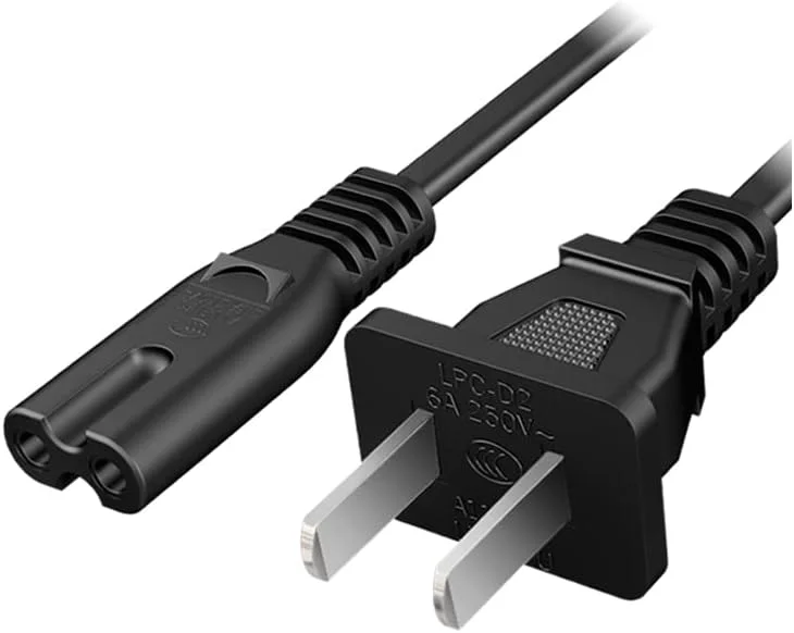 کابل برق 2 پین AC با طول 1.5 متر، استاندارد 2 شیار برای تلویزیون PS4 PS5 اسپیکر مانیتور Xbox، جایگزین کابل برق دیواری مشکی