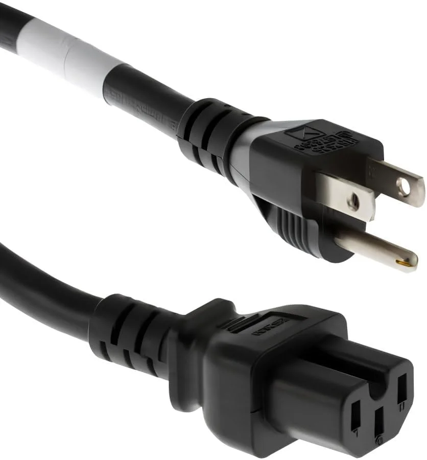 کابل برق 3 پین CablesAndKits - طول 2.4 متر - 15 آمپر، 125 ولت - 5-15P به C15 با سیم سنگین 14 AWG - ایده آل برای خانه، دفتر، لوازم خانگی، الکترونیک، ابزار برقی - (مشکی)