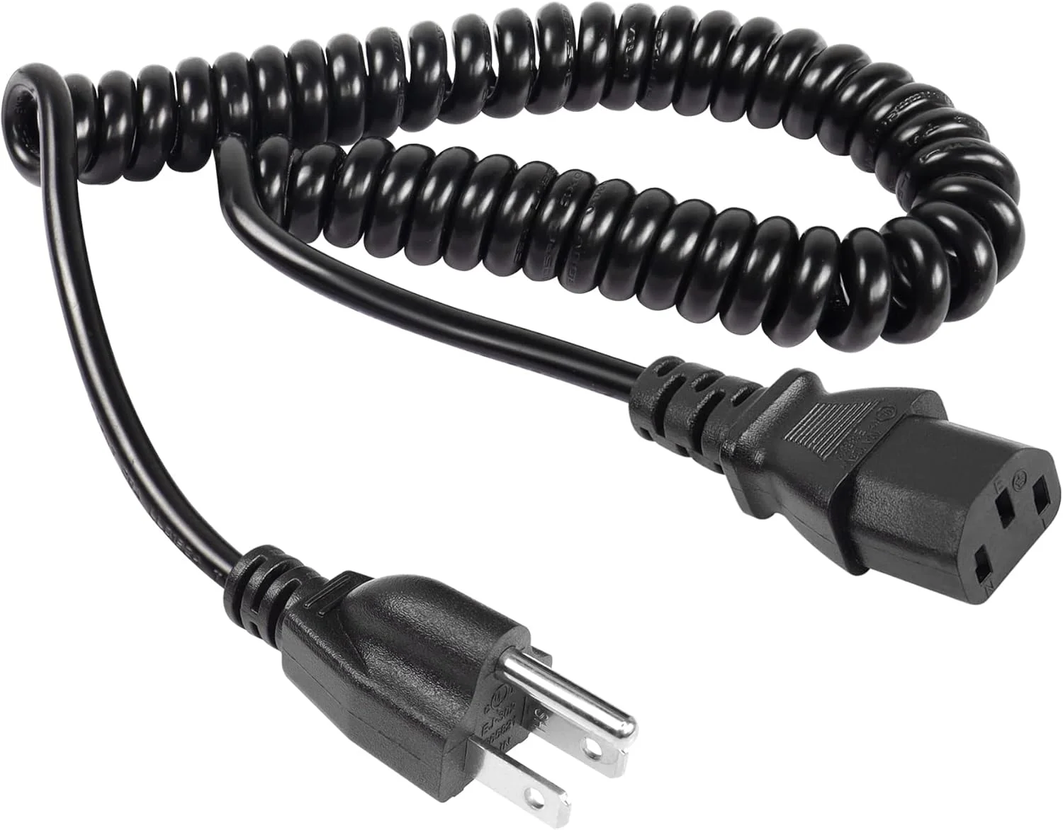کابل برق فنری 3 شاخه RIIEYOCA، کابل برق فنری 18AWG NEMA 5-15P به IEC 320 C13 برای کامپیوتر، رایانه شخصی، دسکتاپ، چاپگر، اسکنر 0.6 متر - 1.5 متر (کوتاه)