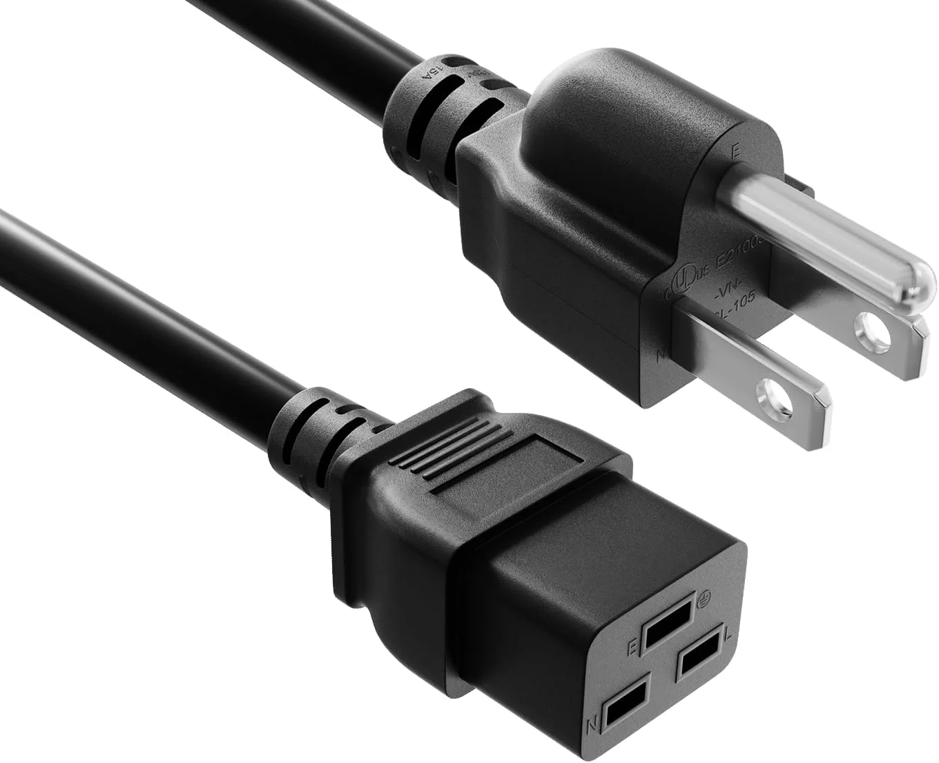 کابل برق 90 سانتی متری 14 AWG با دوشاخه 5-15P به IEC320 C19 سه افقی، 15 آمپر/125 ولت، کابل برق برای سرورها، کامپیوترهای پرقدرت، PDU ها، سیستم های UPS، مشکی