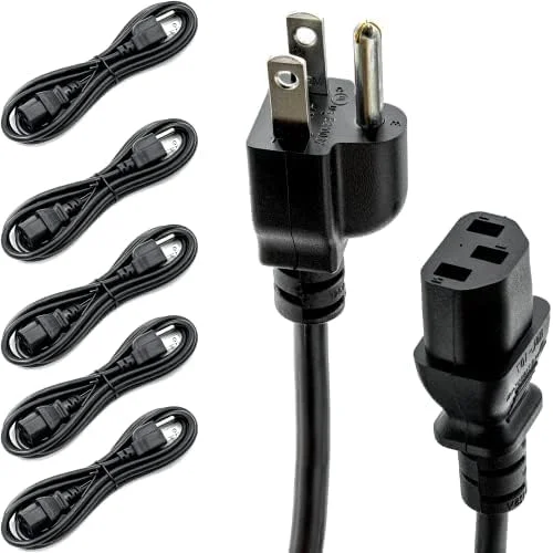 سیم برق کامپیوتر و مانیتور یونیورسال Rebuild Skills، گیج 16AWG، طول بلندتر، 3 سیم، بسته 5 عددی