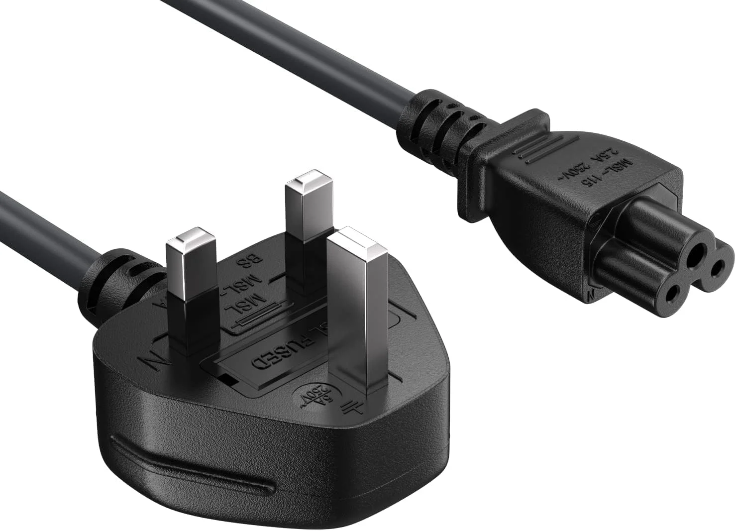 کابل برق KKE UK IEC 60320 C5، طول 90 سانتی متر، 18 AWG، 250 ولت، کانکتور یونیورسال میکی، کابل منبع تغذیه برای کامپیوتر/تلویزیون/مانیتور