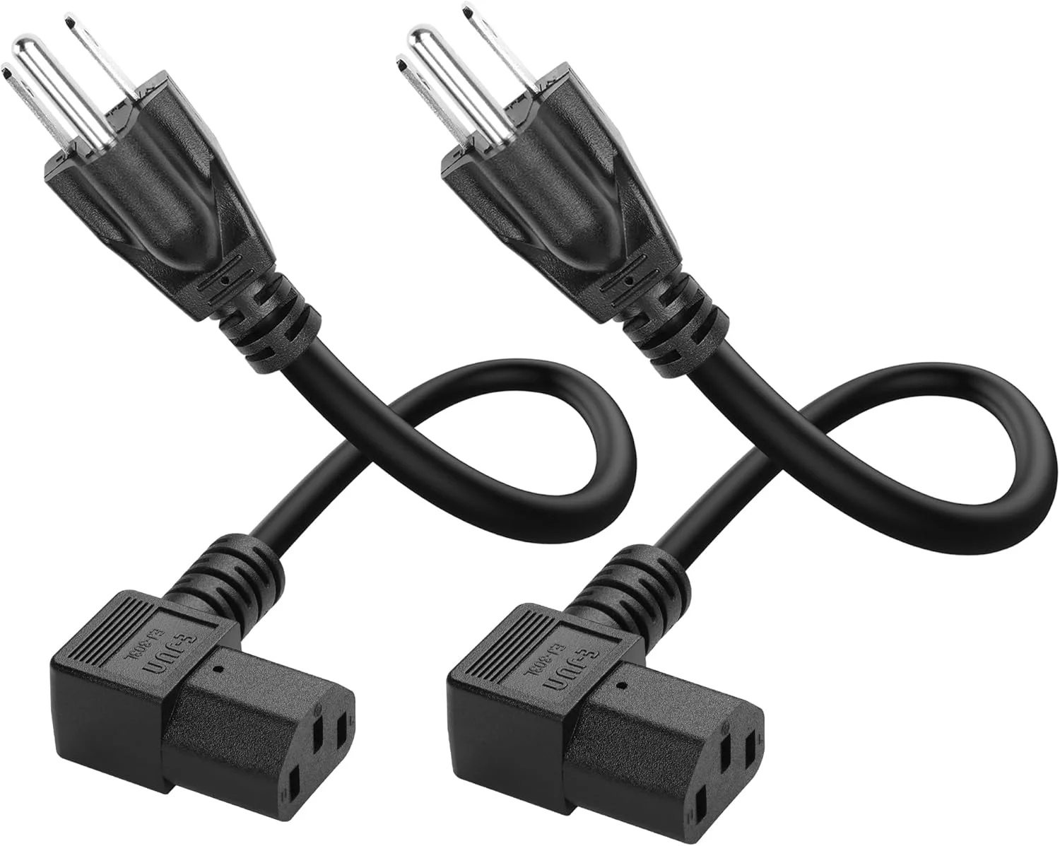 کابل برق IEC320 C13 به NEMA 5-15P با زاویه 90 درجه - سه شاخه یونیورسال 10 آمپر/125 ولت NEMA 5-15P به C13 با زاویه چپ برای مانیتور، کامپیوتر، تلویزیون، پرینتر - 30 سانتیمتر / 2 عدد