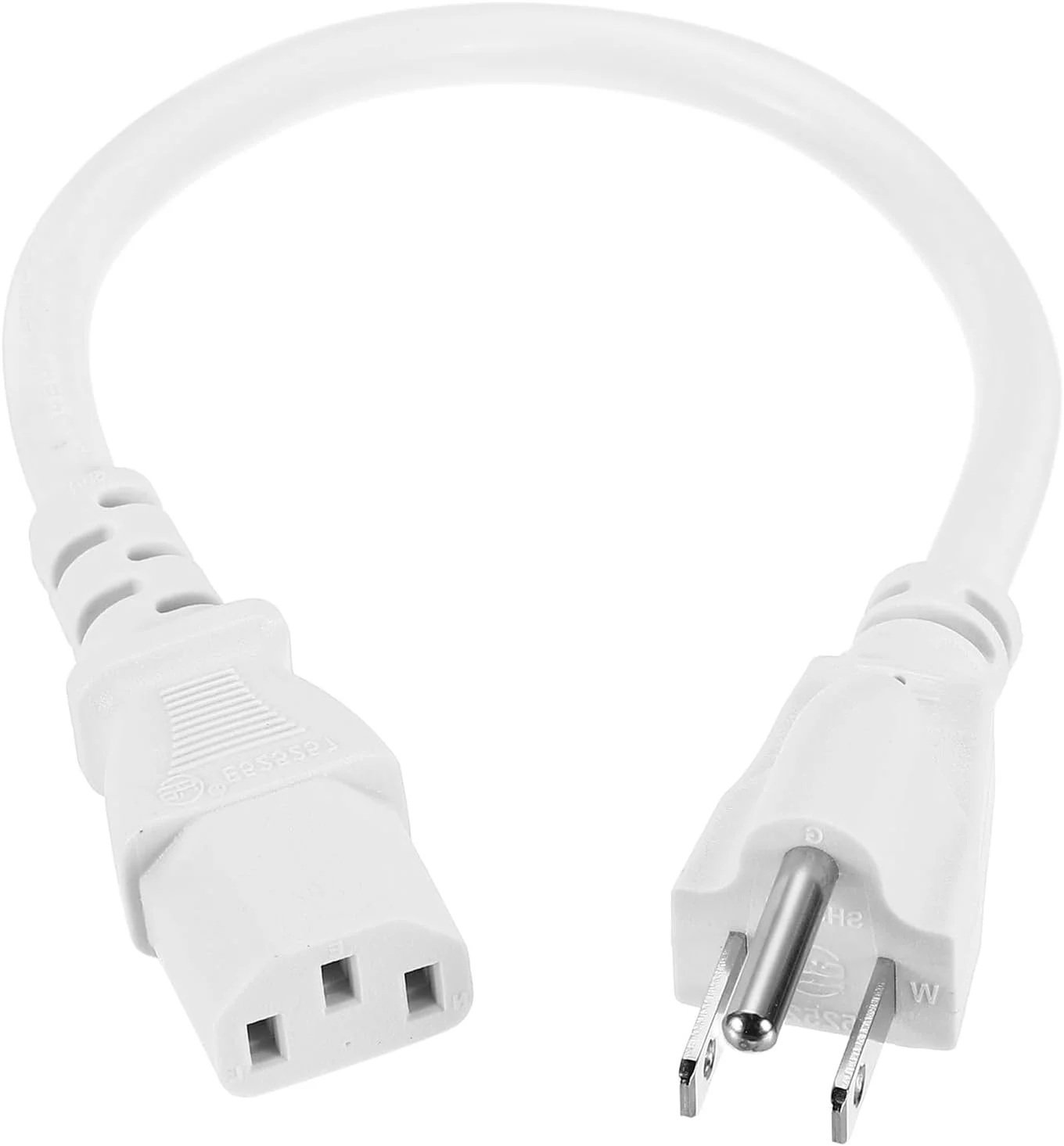 کابل برق یونیورسال 30 سانتی متری 18 AWG سفید 18/3 C13 به NEMA 5-15P 10A 125V 3 پین برای کامپیوتر، پرینتر، تلویزیون، آداپتور AC، لپ تاپ، مانیتور، پروژکتور
