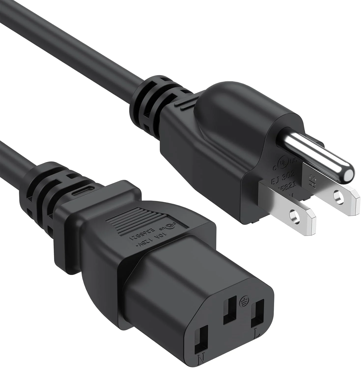 کابل برق سه پین AC برای تلویزیون، کامپیوتر، مانیتور، پرینتر، رادیو، لپ تاپ، دل، سامسونگ، ال جی، ویزیو، ایسوس و غیره، 1.5 متری، 10 آمپر 125 ولت