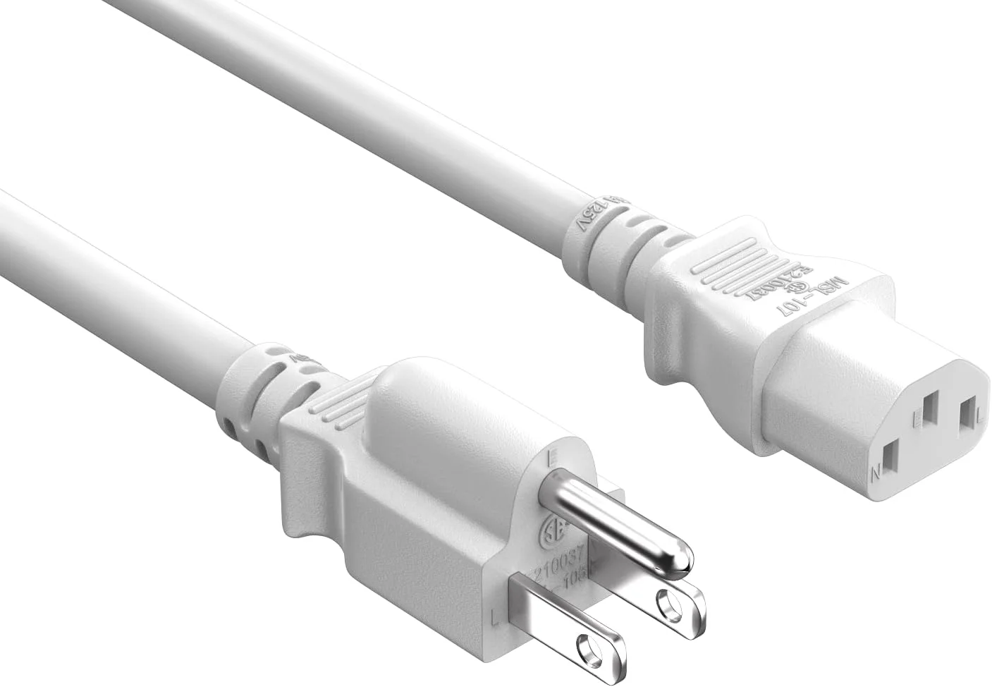 کابل برق یونیورسال 1.8 متری 18 AWG IEC320 C13 به NEMA 5-15P، کابل برق توسعه، سازگار با کامپیوترها، مانیتورها، پرینترها و تلویزیون ها، سفید