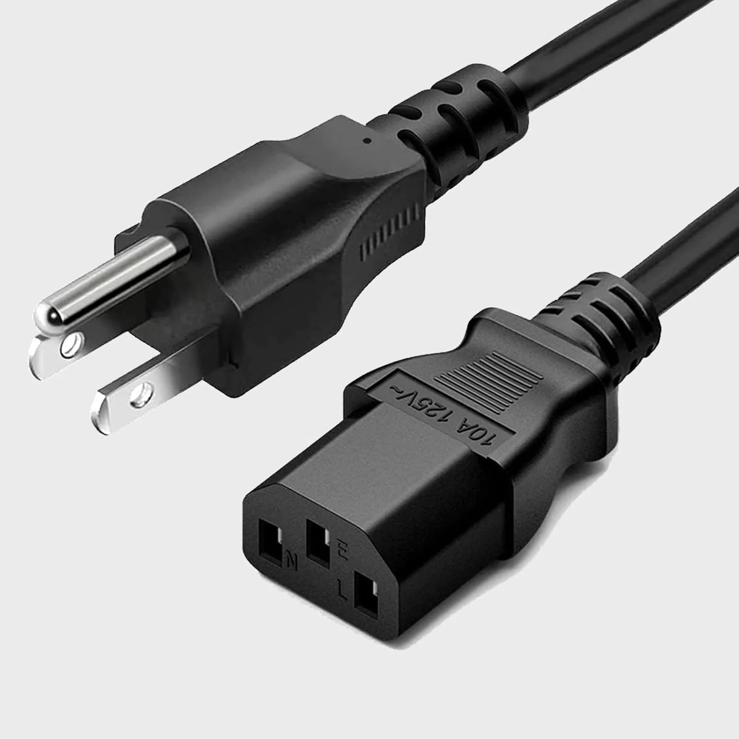 کابل برق 3 شاخه AC، طول 1.5 متر، 10 آمپر، 125 ولت، مناسب برای تلویزیون، کامپیوتر، پرینتر، رادیو، مانیتور، سامسونگ، دل، ویزیو، ال جی، ایسوس، لپ تاپ و غیره