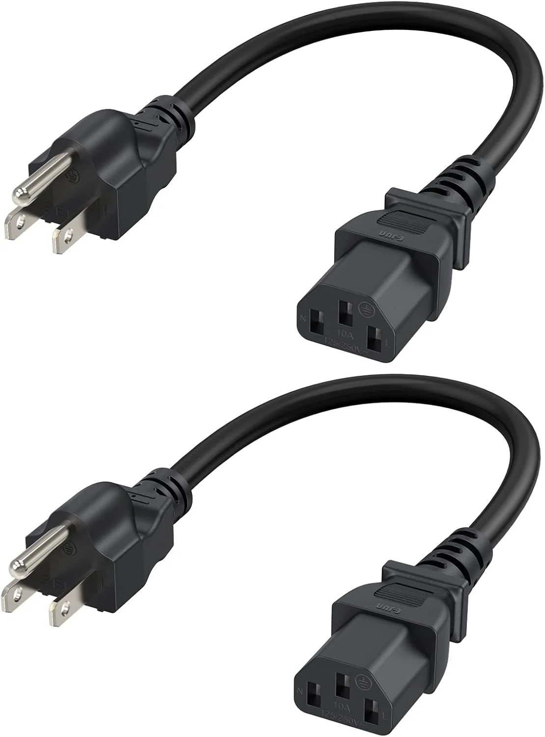 CableCreation [بسته 2 عددی] کابل برق جهانی 1 فوتی 18 AWG برای کابل NEMA 5-15P به IEC320C13، 0.3 متر / مشکی