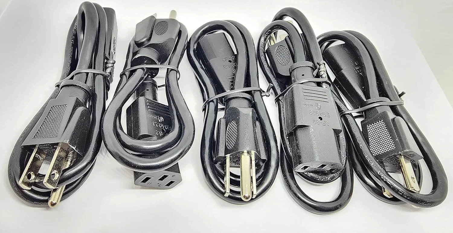 لوازم جانبی کامپیوتر - کانکتورهای حرفه ای بسته 5 عددی کابل برق یونیورسال 2 فوت - 2 فوت IEC320 C13 به NEMA 5-15P، بسته 5 عددی CSA UL RoHS