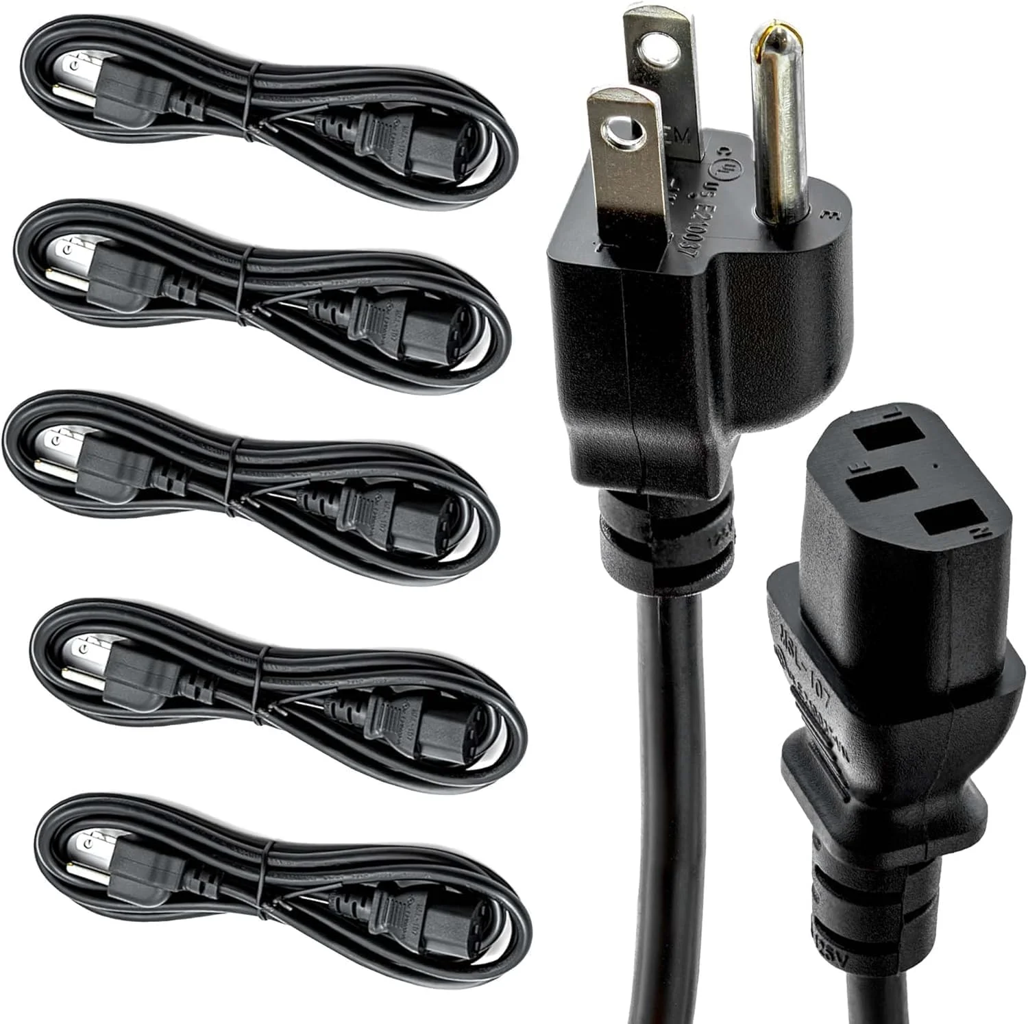 سیم برق جهانی 3.6 متری (بسته 5 عددی) - کابل مانیتور کامپیوتر IEC C13 به NEMA 5-15P برای بخش های فناوری اطلاعات، مراکز داده و خرید عمده - 18AWG 10A 125V