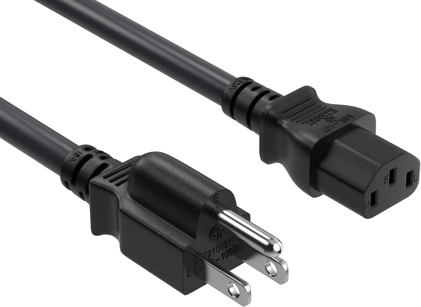 کابل برق یونیورسال 1.8 متری 14 AWG IEC320 C13 به NEMA 5-15P، کابل برق توسعه، سازگار با کامپیوترها، مانیتورها، پرینترها و تلویزیون ها، مشکی، بسته 1 عددی