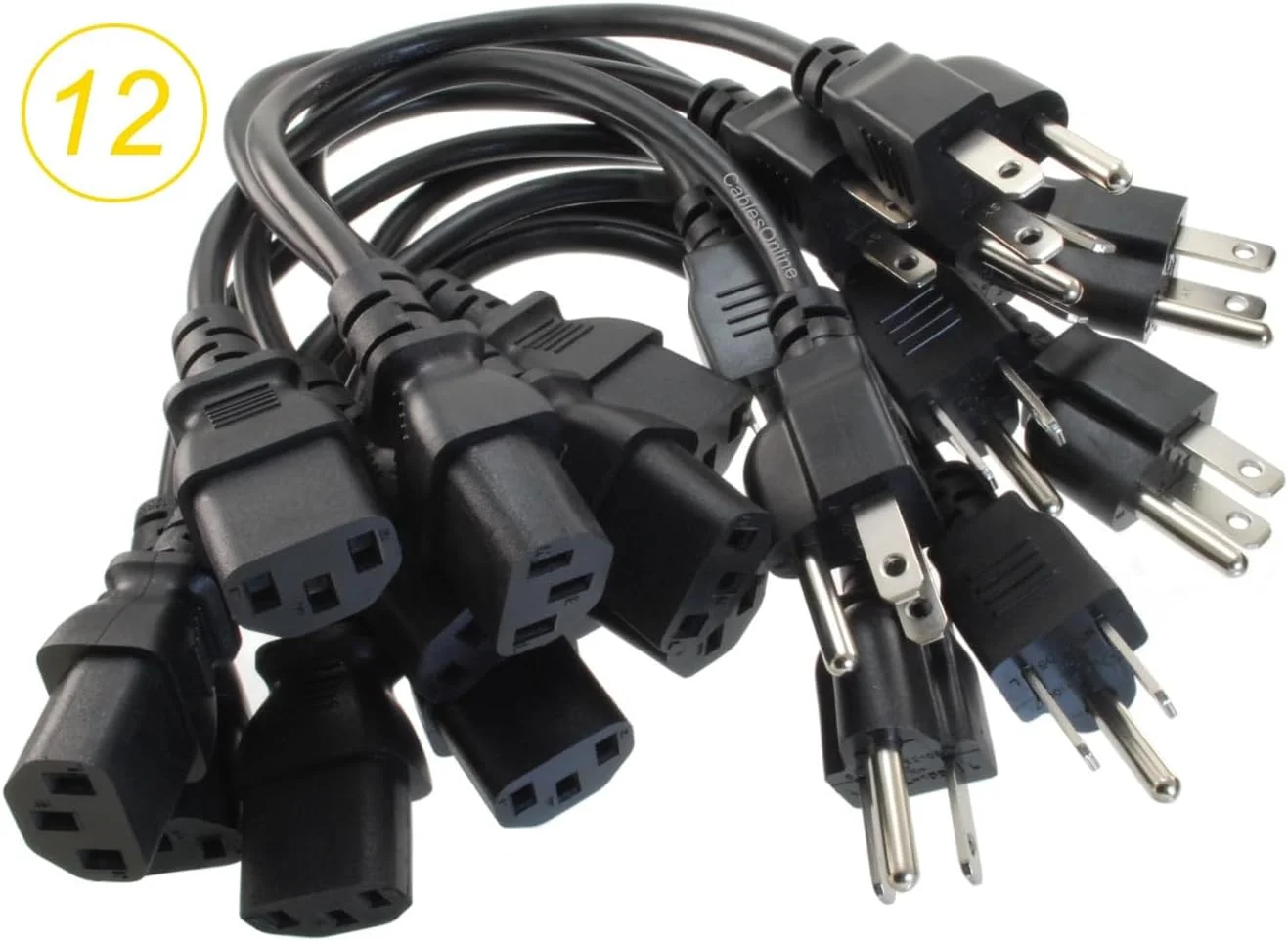 CablesOnline بسته 12 عددی کابل برق کوتاه کامپیوتر 3 سیمه، 30 سانتی متری، 18AWG NEMA 5-15P به کابل IEC-60320-C13، PC-111-12 - تصویر 2