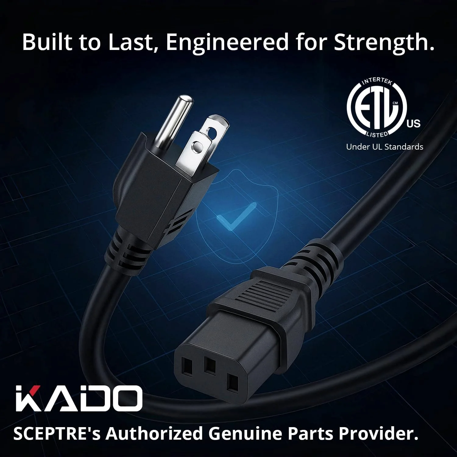 کابل برق سه پین Kado، 1.5 متر، 125 ولت 10 آمپر، مناسب برای لوازم الکترونیکی، کامپیوتر رومیزی، تلویزیون، کامپیوتر، پرینتر، رادیو، مانیتور، Sceptre، Samsung، Dell، Panasonic، Vizio، LG، Asus - تصویر 3