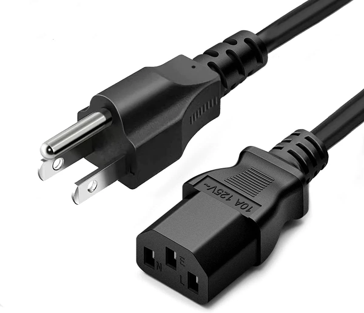 کابل برق استاندارد 1.5 متری 10 آمپر 125 ولت سه شاخه مشکی برای لوازم الکترونیکی، تلویزیون، کامپیوتر، پرینتر، رادیو، مانیتور، سامسونگ، دل، ویزیو، ال جی، ایسوس، لپ تاپ و غیره