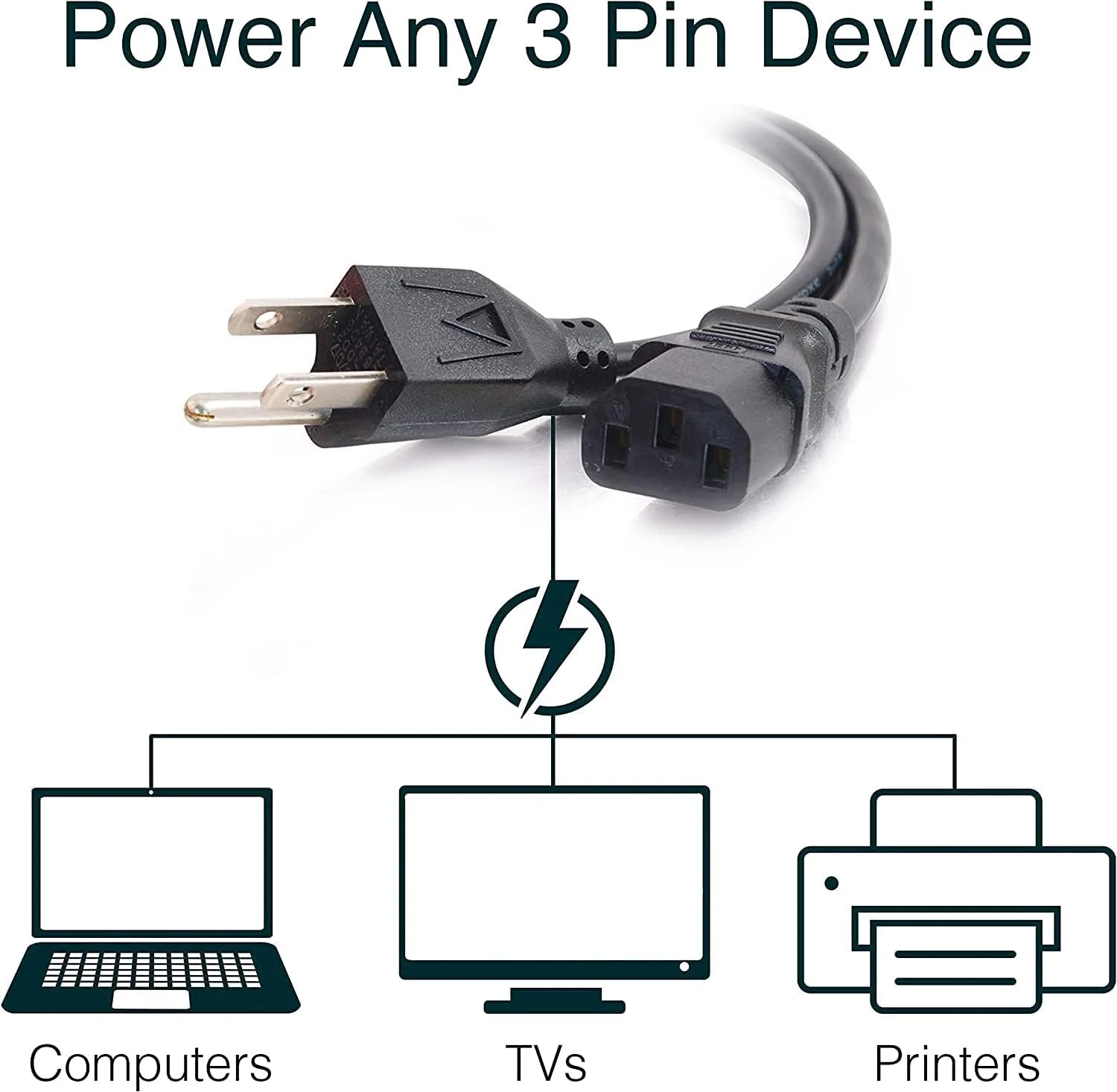 کابل برق جایگزین ممتاز C2G به طول 6 فوت - کابل برق بادوام برای تلویزیون، کامپیوتر، مانیتور، لوازم خانگی و موارد دیگر (24240)، بسته 1 عددی - تصویر 2 کابل برق جایگزین ممتاز C2G به طول 6 فوت - کابل برق بادوام برای تلویزیون، کامپیوتر، مانیتور، لوازم خانگی و موارد دیگر (24240)، بسته 1 عددی - تصویر 2