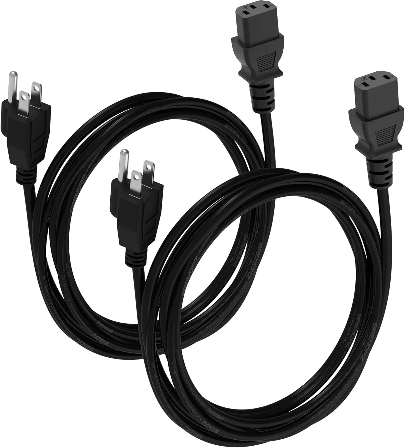(2-Pack) کابل برق یونیورسال 15 فوتی PC - کابل برق AC سه شاخه جایگزین برای کامپیوتر، مانیتور، اسکنر، پرینتر - IEC 320 C13 به NEMA 5-15P، 18awg، 125V 10 آمپر (15 فوت)