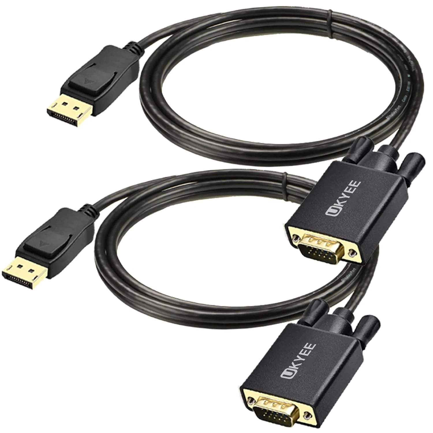 کابل DisplayPort به VGA طول 1.8 متر، بسته 2 عددی، کابل آداپتور Display Port (DP) به VGA طول 1.8 متر برای مانیتور کامپیوتر، پروژکتور و غیره، روکش طلا
