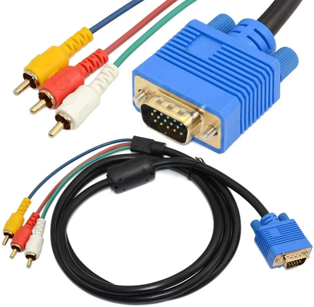 کابل VGA به 3 RCA با طول 1.5 متر، کابل VGA نر 15 پین دیجیتال به آنالوگ PC TV Video، آداپتور AV، کابل نمایشگر DVD لپ تاپ PC