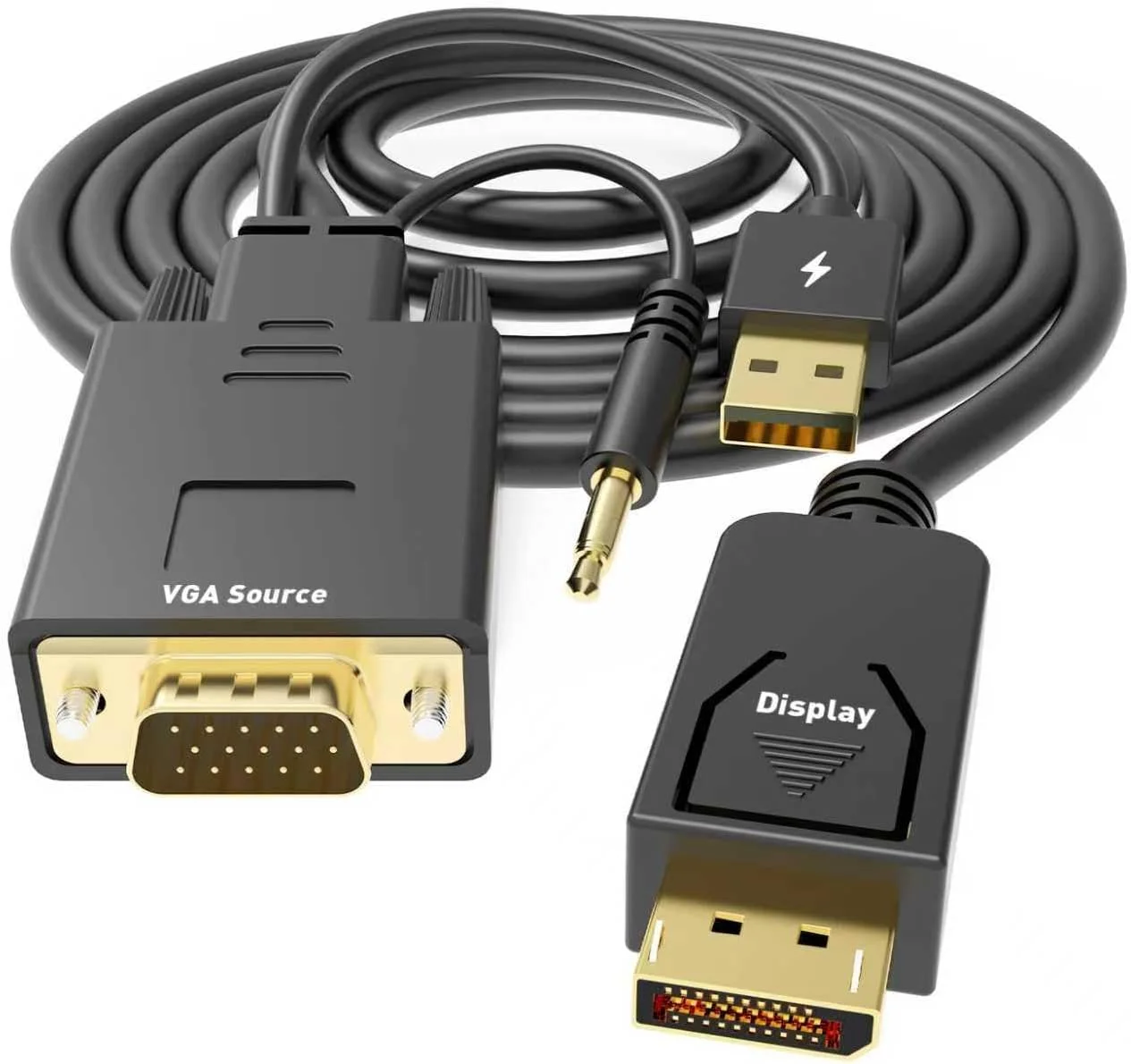 کابل VGA به DisplayPort شش فوتی، آداپتور یک طرفه VGA کامپیوتر به مانیتور DP نر به نر با روکش طلا سازگار با لپ تاپ، PC، AMD، NVIDIA