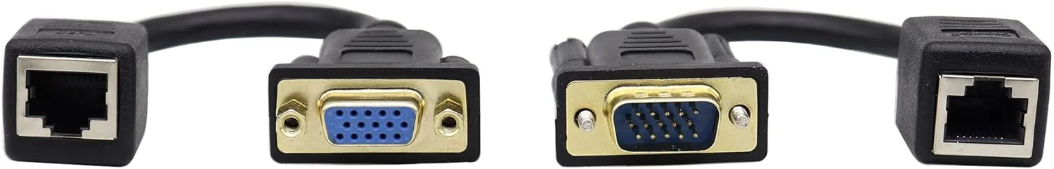 کابل تبدیل VGA به RJ45، کابل RJ45 به VGA، پورت 15 پین VGA مادگی و نری به RJ45 مادگی Cat5/6 اترنت LAN برای ویدئوهای چندرسانه ای (18 سانتی متر) - 2 عدد
