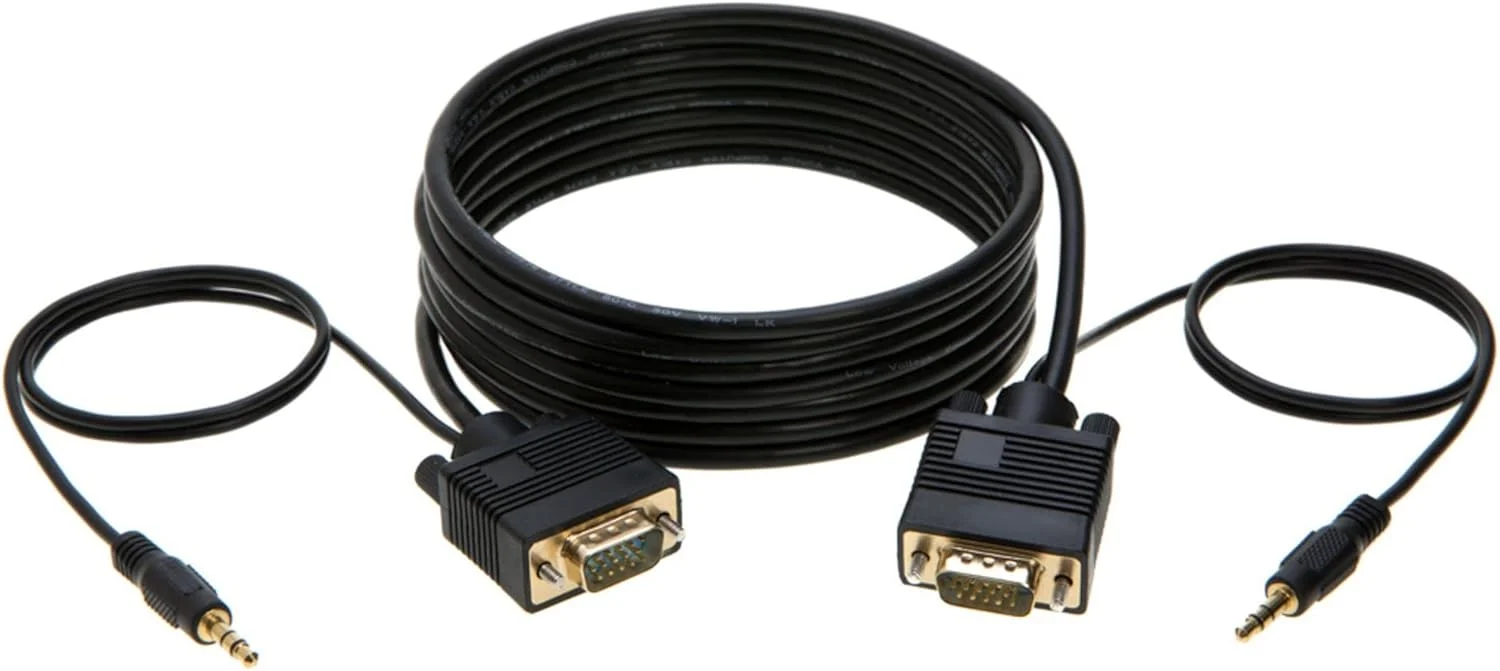 کابل مانیتور 15 فوتی SVGA + صدا - نر به نر VGA به VGA 1080P برای کامپیوتر، پروژکتور، لپ تاپ، تلویزیون