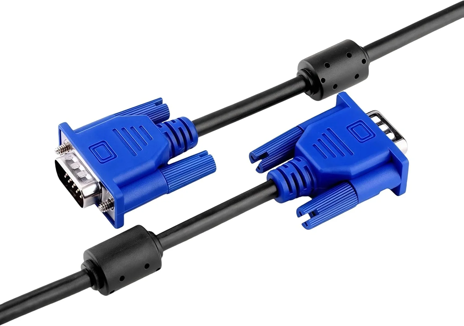 کابل DB15 VGA نر به نر با روکش طلا، 1.5 متری، آبی، 24AWG، هسته فریت دوگانه - پشتیبانی از 1080p/UXGA برای مانیتورها، پروژکتورها و نمایشگرهای HD