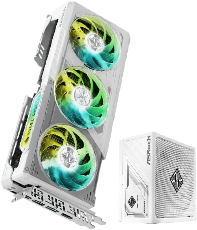 بسته گیمینگ ASRock Steel Legend: کارت گرافیک Radeon RX 9070 XT با 16 گیگابایت حافظه GDDR6 + منبع تغذیه SL-850GW 850W Gold (ATX3.1/PCIe5.1) - سه فن، Polychrome SYNC، ترکیب بهینه