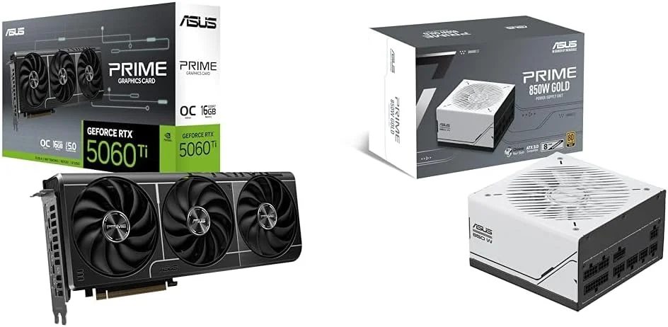 باندل کارت گرافیک ایسوس Prime GeForce RTX5060 Ti 16GB GDDR7 OC Edition + منبع تغذیه 850W Gold ایسوس Prime (سازگار با ATX 3.0، کاملاً ماژولار، دارای گواهینامه 80+ Gold)