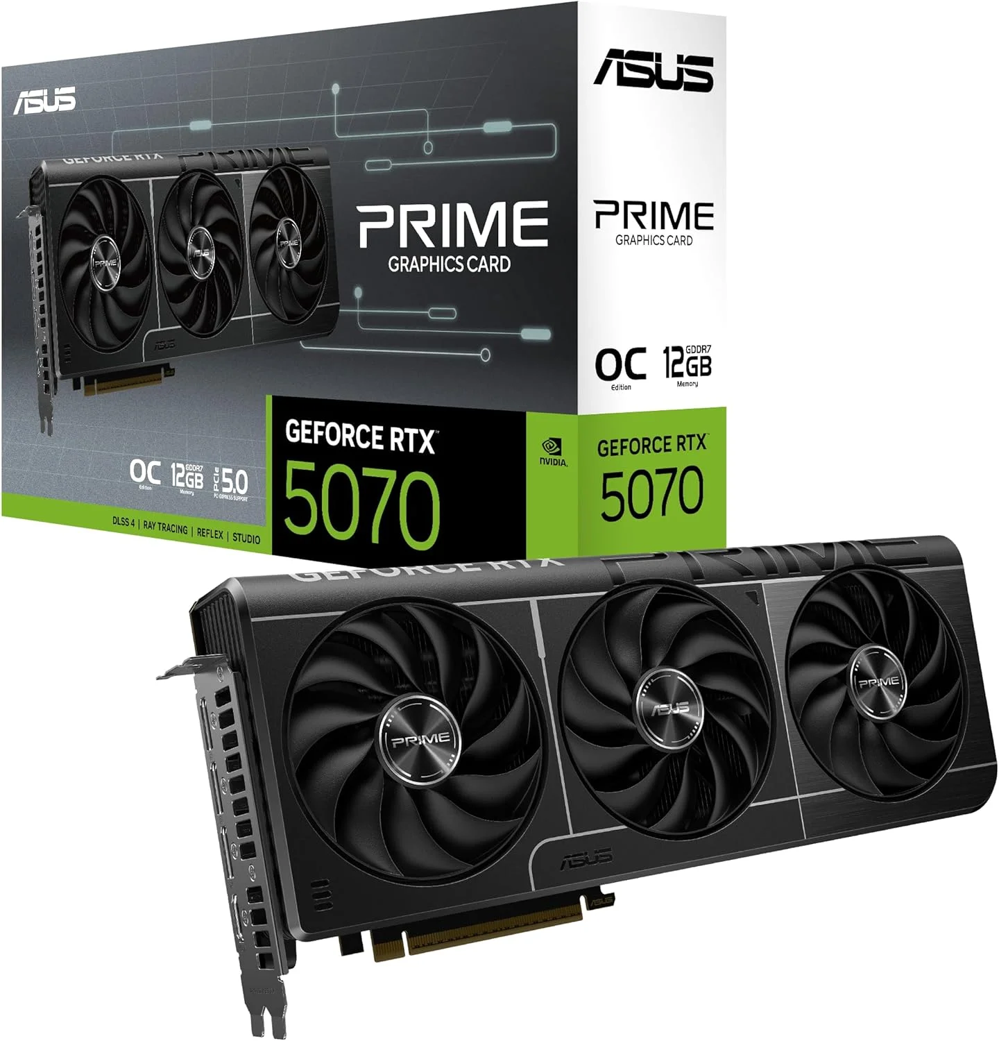 کارت گرافیک ایسوس Prime RTX 5070 OC با 12 گیگابایت حافظه GDDR7 (PCIe® 5.0, 12GB GDDR7, HDMI®/DP 2.1, 2.5-Slot, فن های Axial-tech, Dual BIOS)