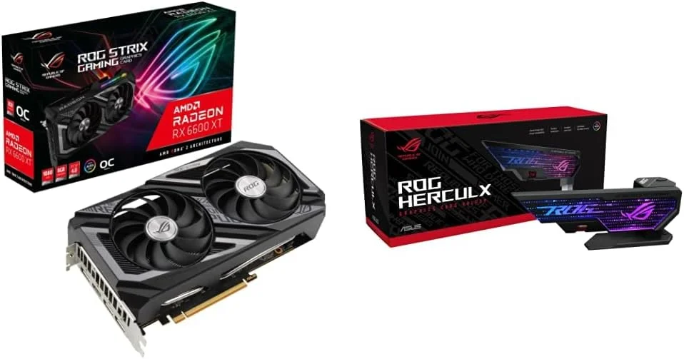 کارت گرافیک ایسوس ROG-STRIX-RX6600XT-O8G-GAMING به همراه نگهدارنده کارت گرافیک ROG Herculx