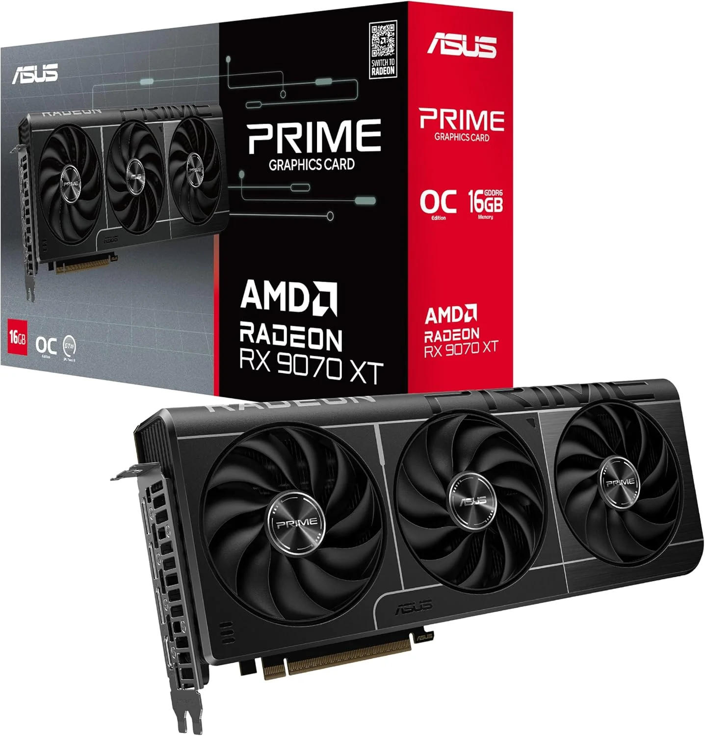 کارت گرافیک ایسوس Prime Radeon™ RX 9070 XT OC Edition (PCIe 5.0, HDMI/DP 2.1، طراحی 2.5 اسلات، فن های axial-tech، بلبرینگ های دوگانه، بایوس دوگانه، محافظ GPU ایسوس)