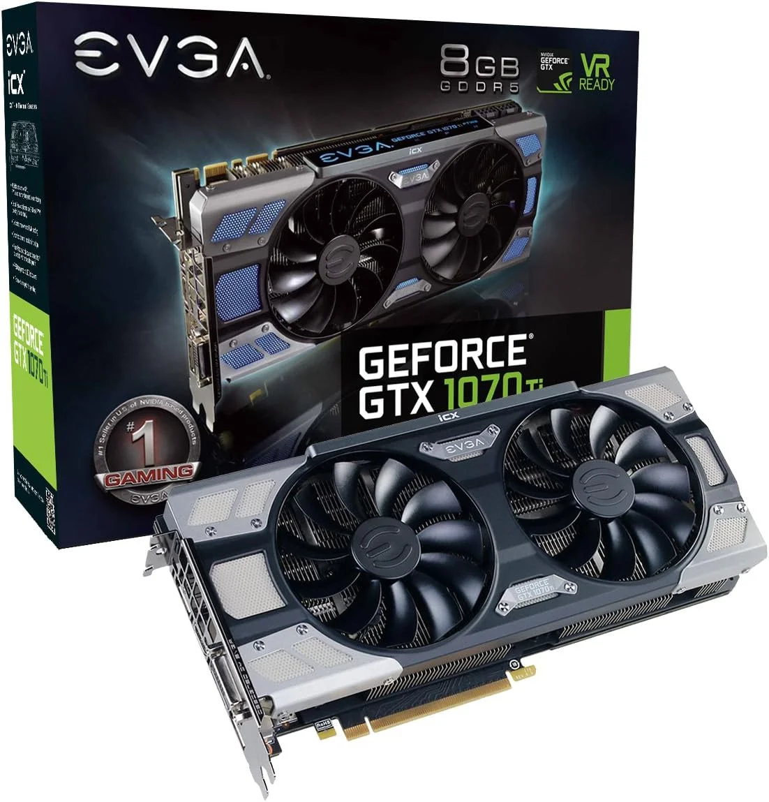 کارت گرافیک EVGA GeForce GTX 1070 Ti FTW2 GAMING، با 8 گیگابایت حافظه GDDR5، فناوری iCX - دارای 9 سنسور حرارتی و نورپردازی RGB LED، فن آسنکرون، جریان هوای بهینه