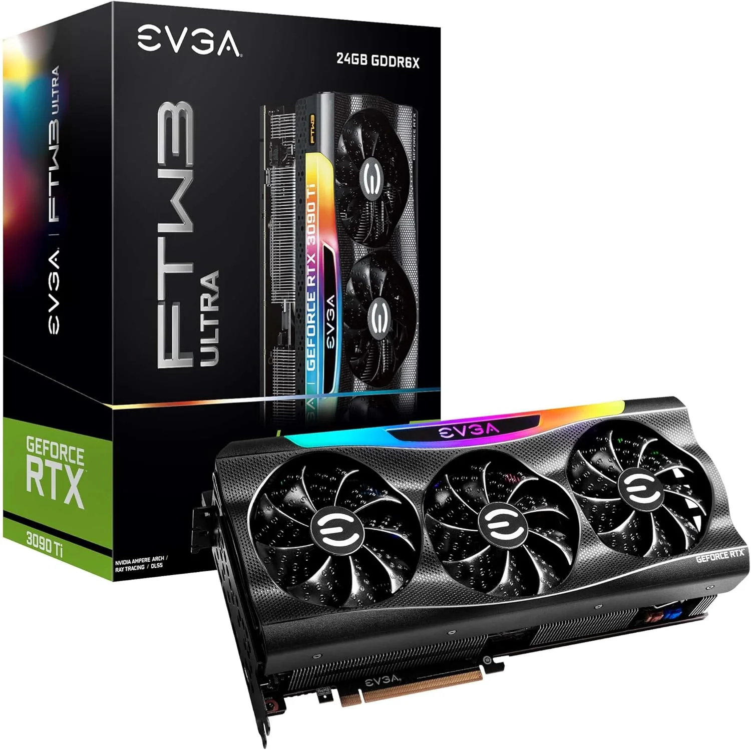 کارت گرافیک EVGA GeForce RTX 3090 Ti FTW3 Ultra Gaming، 24G-P5-4985-KR، با 24 گیگابایت حافظه GDDR6X، iCX3، نورپردازی ARGB LED، دارای صفحه پشتی و eLeash رایگان (بازسازی شده)