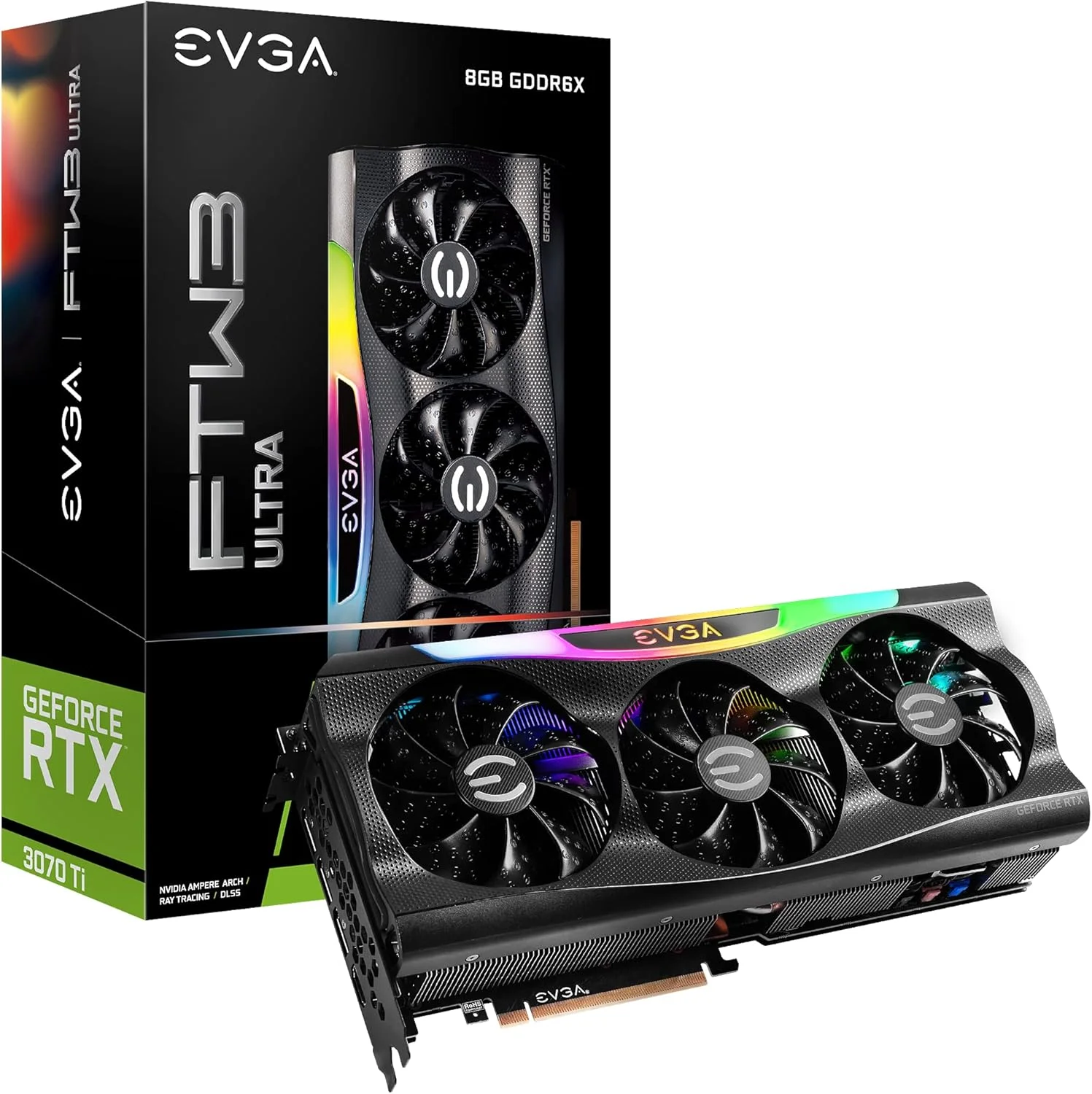کارت گرافیک EVGA GeForce RTX 3070 Ti FTW3 Ultra Gaming، 08G-P5-3797-KL، با 8 گیگابایت حافظه GDDR6X، فناوری iCX3، نورپردازی ARGB LED و صفحه پشتی فلزی