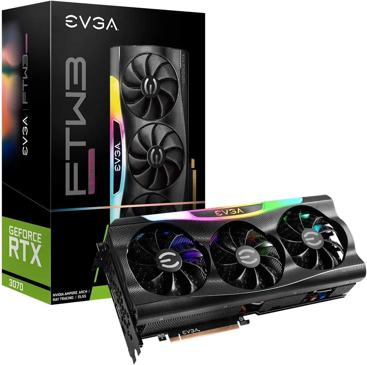 کارت گرافیک EVGA 08G-P5-3767-KR GeForce RTX 3070 FTW3 Ultra Gaming، با 8 گیگابایت حافظه GDDR6، فناوری iCX3، نورپردازی ARGB LED و صفحه پشتی فلزی