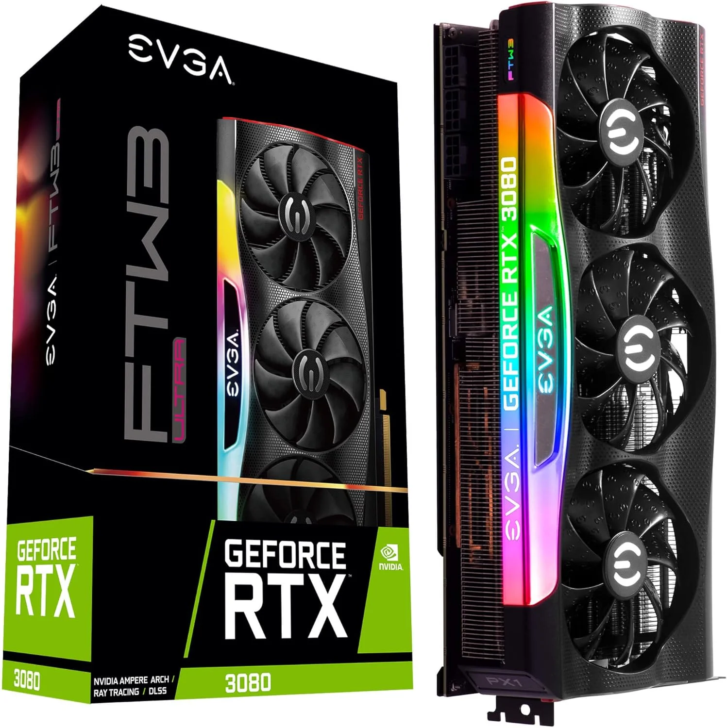 کارت گرافیک EVGA GeForce RTX 3080 FTW3 ULTRA GAMING، حافظه 10GB GDDR6X، تکنولوژی iCX3، نورپردازی ARGB LED، دارای محافظ فلزی پشت