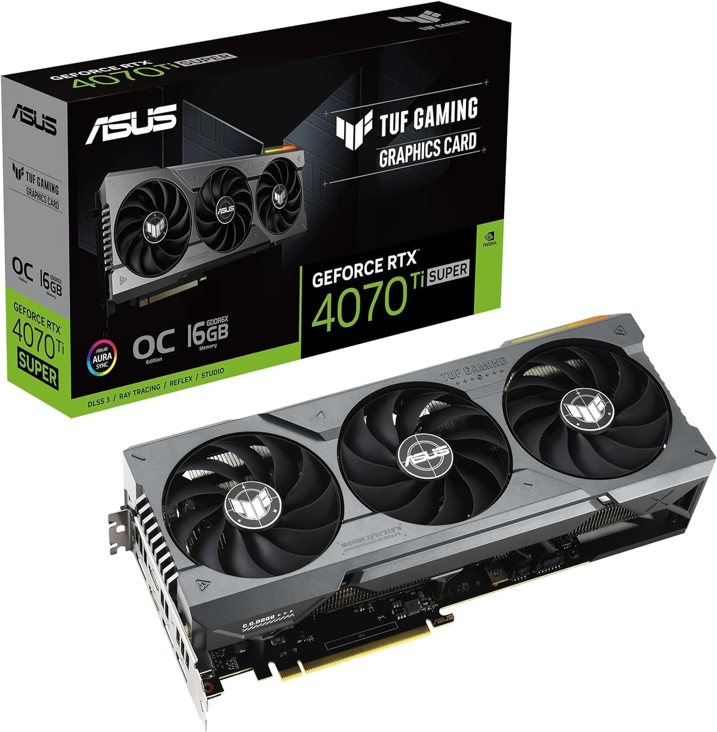 کارت گرافیک ایسوس TUF Gaming GeForce RTX 4070 Ti Super با 16 گیگابایت حافظه GDDR6X OC Edition (NVIDIA GeForce RTX4070Ti DLSS 3, PCIe 4.0, 2X HDMI 2.1a, 3X DisplayPort 1.4a, TUF-RTX4070TIS-O16G-GAMING, مشکی)