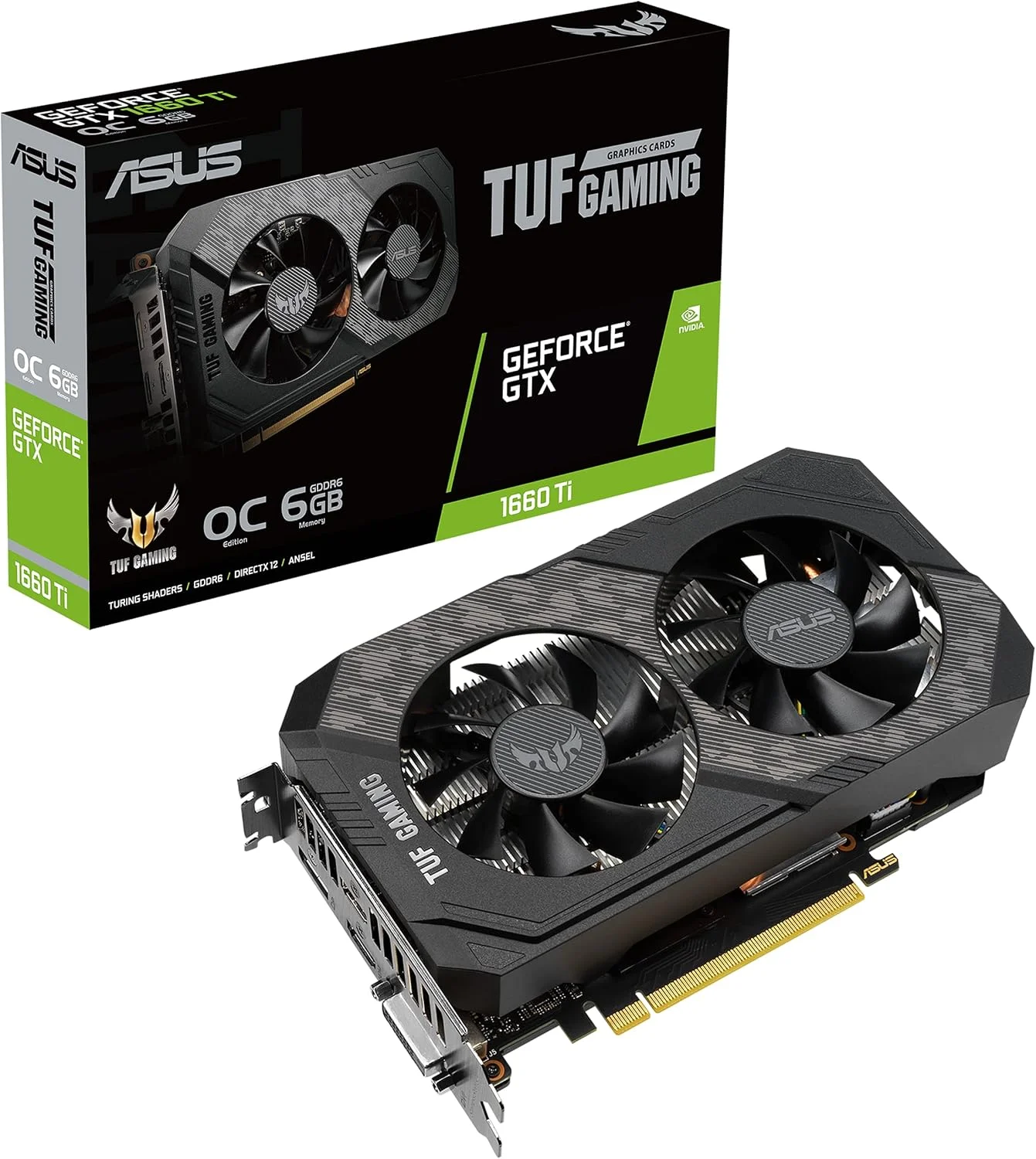 کارت گرافیک ایسوس TUF Gaming NVIDIA GeForce GTX 1660 Ti EVO OC Edition (PCIe 3.0، 6GB GDDR6، HDMI 2.0b، DisplayPort 1.4، روان کننده مخصوص فضا، طراحی فشرده، GPU Tweak II)