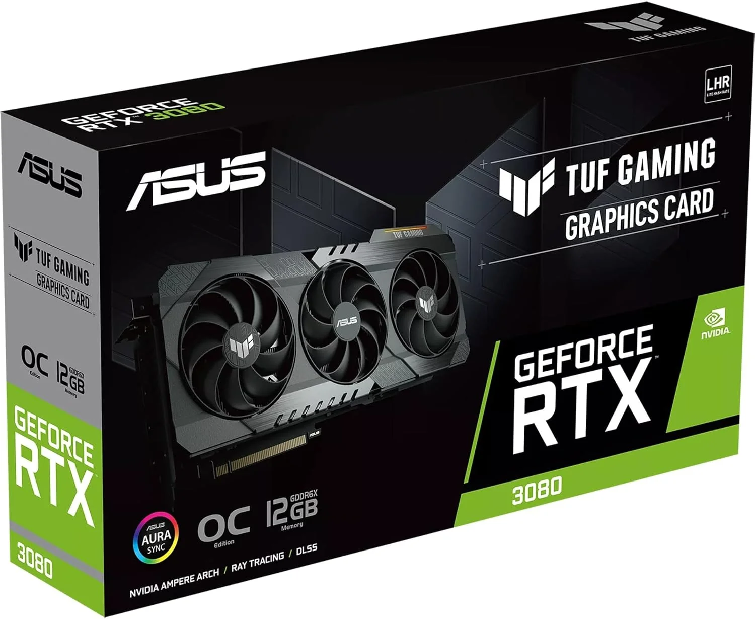 کارت گرافیک ایسوس TUF Gaming NVIDIA GeForce RTX 3080 OC Edition (PCIe 4.0, 12GB GDDR6X, LHR, HDMI 2.1, DisplayPort 1.4a, فن های بلبرینگ دوتایی، گواهی درجه نظامی، GPU Tweak)