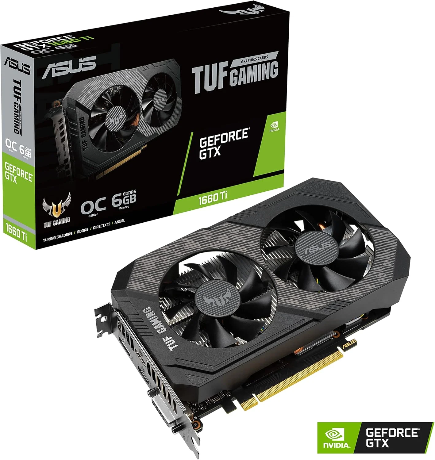 کارت گرافیک ایسوس TUF Gaming NVIDIA GeForce GTX 1660 Ti EVO OC Edition (PCIe 3.0، 6GB GDDR6، HDMI 2.0b، DisplayPort 1.4، روان کننده مخصوص فضا، طراحی فشرده، GPU Tweak II)