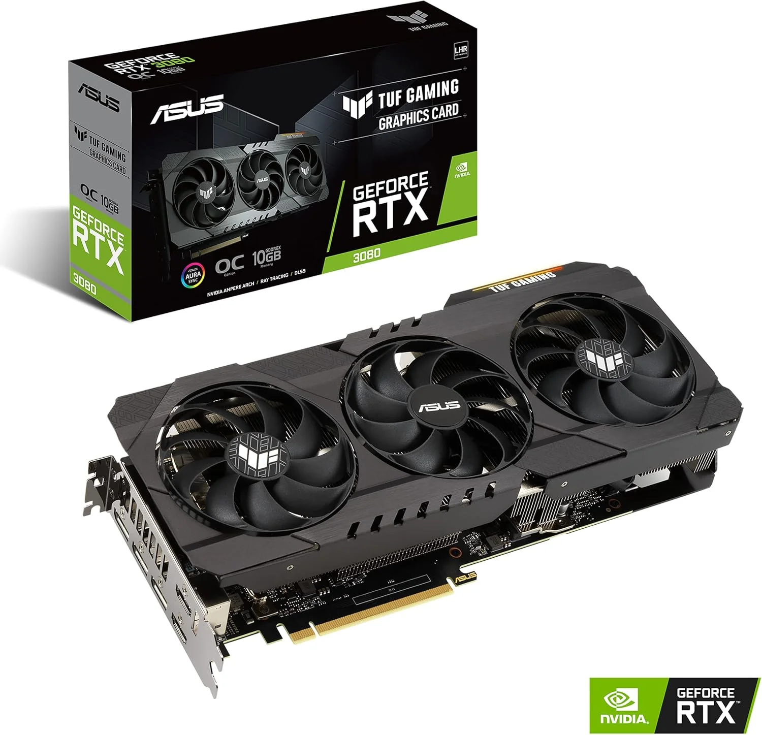 کارت گرافیک ایسوس TUF Gaming NVIDIA GeForce RTX 3080 V2 OC Edition (PCIe 4.0، 10GB GDDR6X، LHR، HDMI 2.1، DisplayPort 1.4a، فن های بلبرینگ دوگانه، گواهی درجه نظامی، GPU Tweak II)