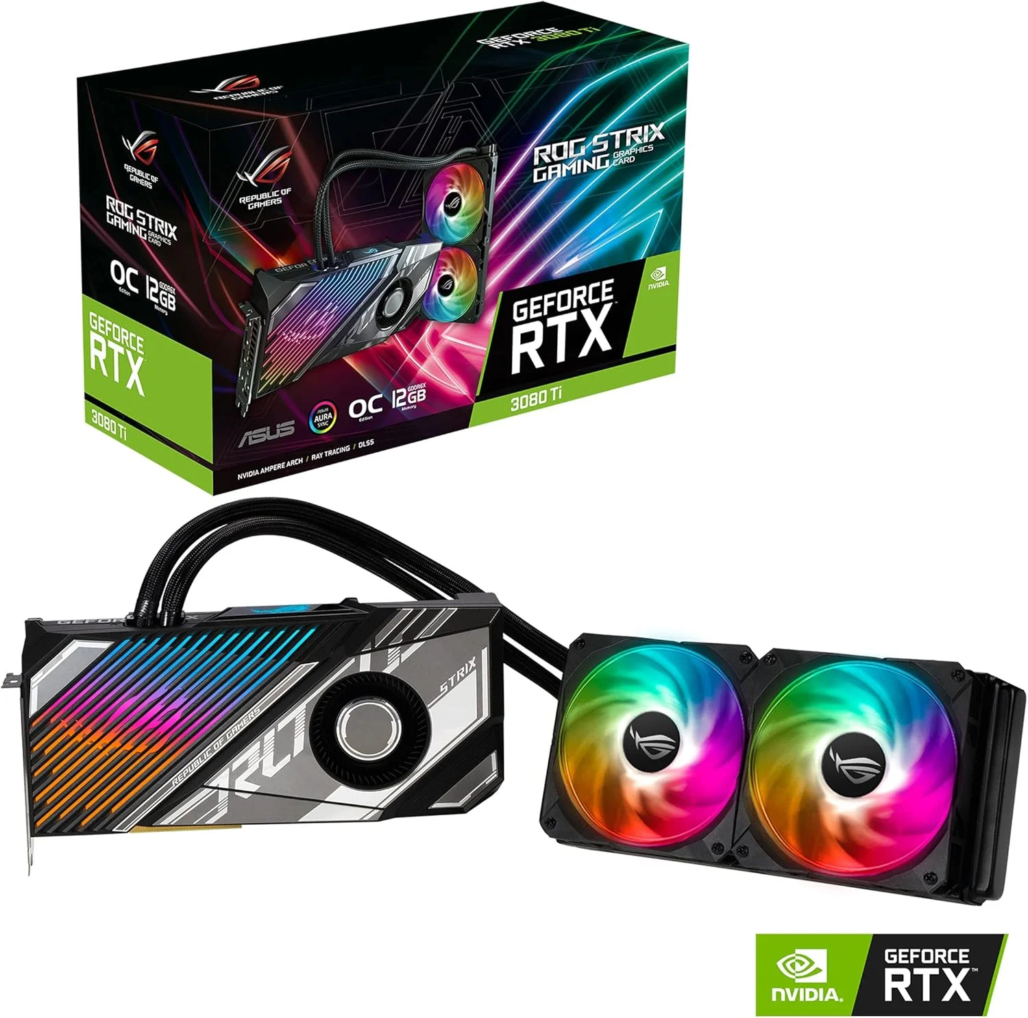 کارت گرافیک گیمینگ ایسوس ROG Strix LC NVIDIA GeForce RTX 3080 Ti OC Edition (PCIe 4.0, 12GB GDDR6X, HDMI 2.1, DisplayPort 1.4a، صفحه خنک کننده کامل، رادیاتور 240 میلی متری، لوله 600 میلی متری، GPU Tweak II)