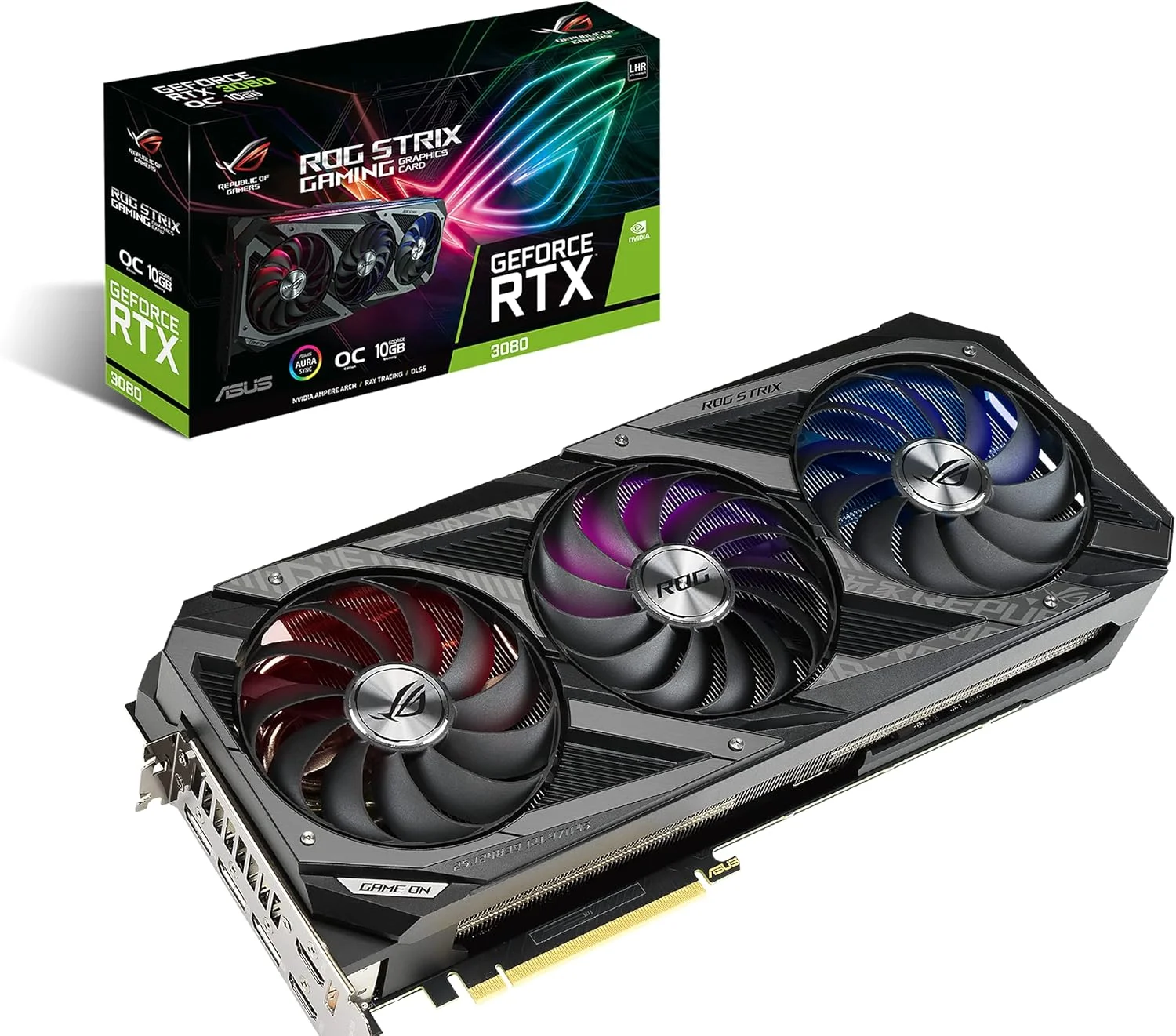 کارت گرافیک گیمینگ ایسوس ROG Strix NVIDIA GeForce RTX 3080 V2 OC Edition (PCIe 4.0, 10GB GDDR6X, LHR، HDMI 2.1، DisplayPort 1.4a، طراحی فن Axial-tech، 2.9-Slot، Super Alloy Power II، GPU Tweak II) کارت گرافیک گیمینگ ایسوس ROG Strix NVIDIA GeForce RTX 3080 V2 OC Edition (PCIe 4.0, 10GB GDDR6X, LHR، HDMI 2.1، DisplayPort 1.4a، طراحی فن Axial-tech، 2.9-Slot، Super Alloy Power II، GPU Tweak II)