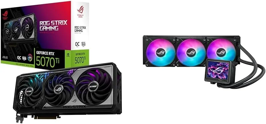 بسته کارت گرافیک ایسوس ROG Strix GeForce RTX 5070 Ti OC Edition با 16 گیگابایت حافظه GDDR7 + خنک کننده مایع پردازنده همه کاره ASUS ROG RYUYJIN III 360 ARGB Extreme، سازگار با AMD و Intel، پمپ Asetek Gen8 V2 بسته کارت گرافیک ایسوس ROG Strix GeForce RTX 5070 Ti OC Edition با 16 گیگابایت حافظه GDDR7 + خنک کننده مایع پردازنده همه کاره ASUS ROG RYUYJIN III 360 ARGB Extreme، سازگار با AMD و Intel، پمپ Asetek Gen8 V2