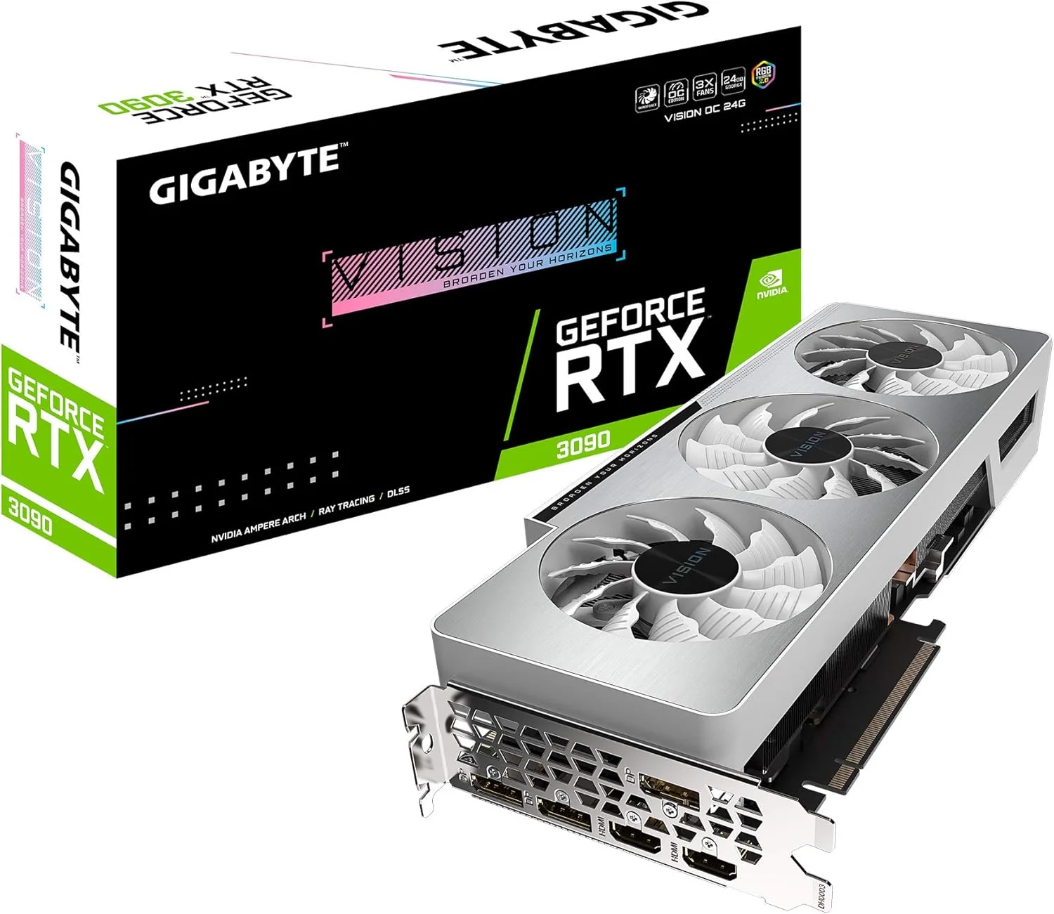 کارت گرافیک GIGABYTE GeForce RTX 3090 Vision OC 24G، سه فن WINDFORCE، حافظه 24 گیگابایتی GDDR6X 384 بیتی، کارت ویدیو GV-N3090VISION OC-24GD