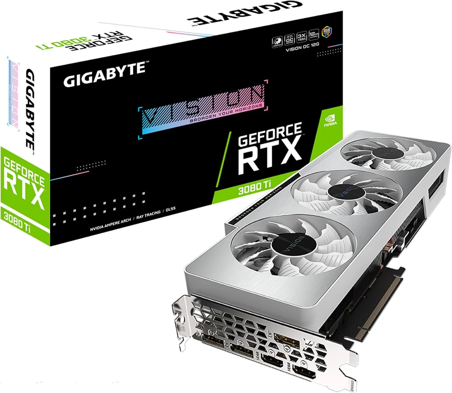 کارت گرافیک GIGABYTE GeForce RTX 3080 Ti Vision OC 12G، سه فن WINDFORCE، حافظه 12 گیگابایتی GDDR6X 384 بیتی، کارت ویدیو GV-N308TVISION OC-12GD