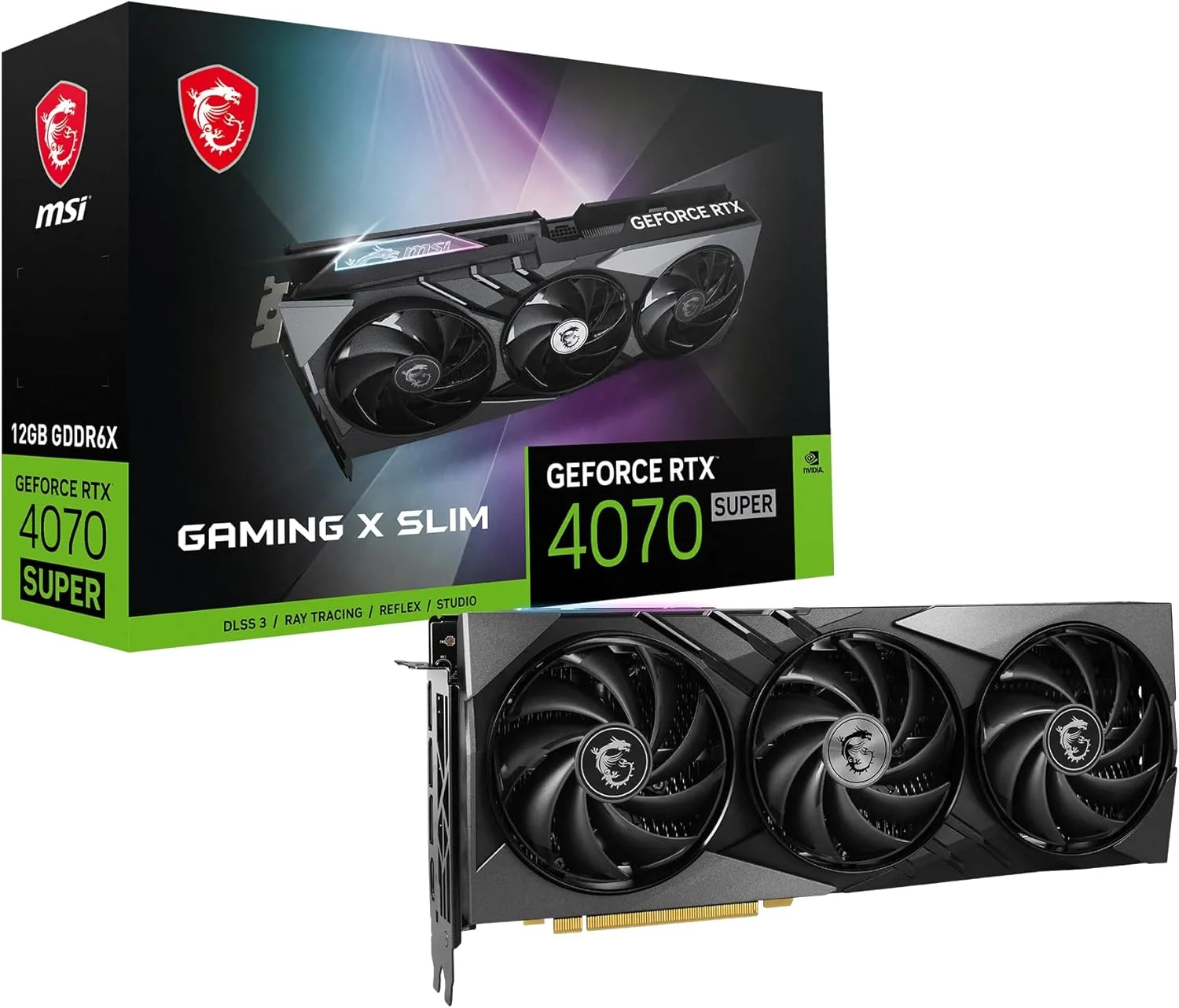 کارت گرافیک MSI Gaming RTX 4070 Super 12G Gaming X Slim (NVIDIA RTX 4070 Super، 192 بیتی، کلاک فوق العاده: 2655 مگاهرتز، 12 گیگابایت GDRR6X 21 گیگابیت بر ثانیه، HDMI/DP، معماری Ada Lovelace)